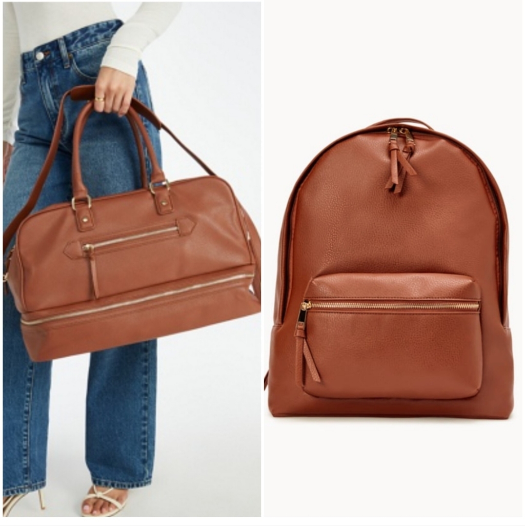 Justfab Brown Faux Leather Backpack  Weekender Travel Set